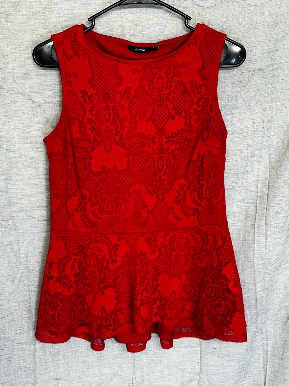 Apt. 9 Red flocked Damask Peplum Top- Gothic romantic style-